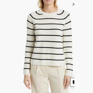 Nordstrom Rib Organic Cotton & Merino Wool Sweater In Ivory Black Stripe Size L